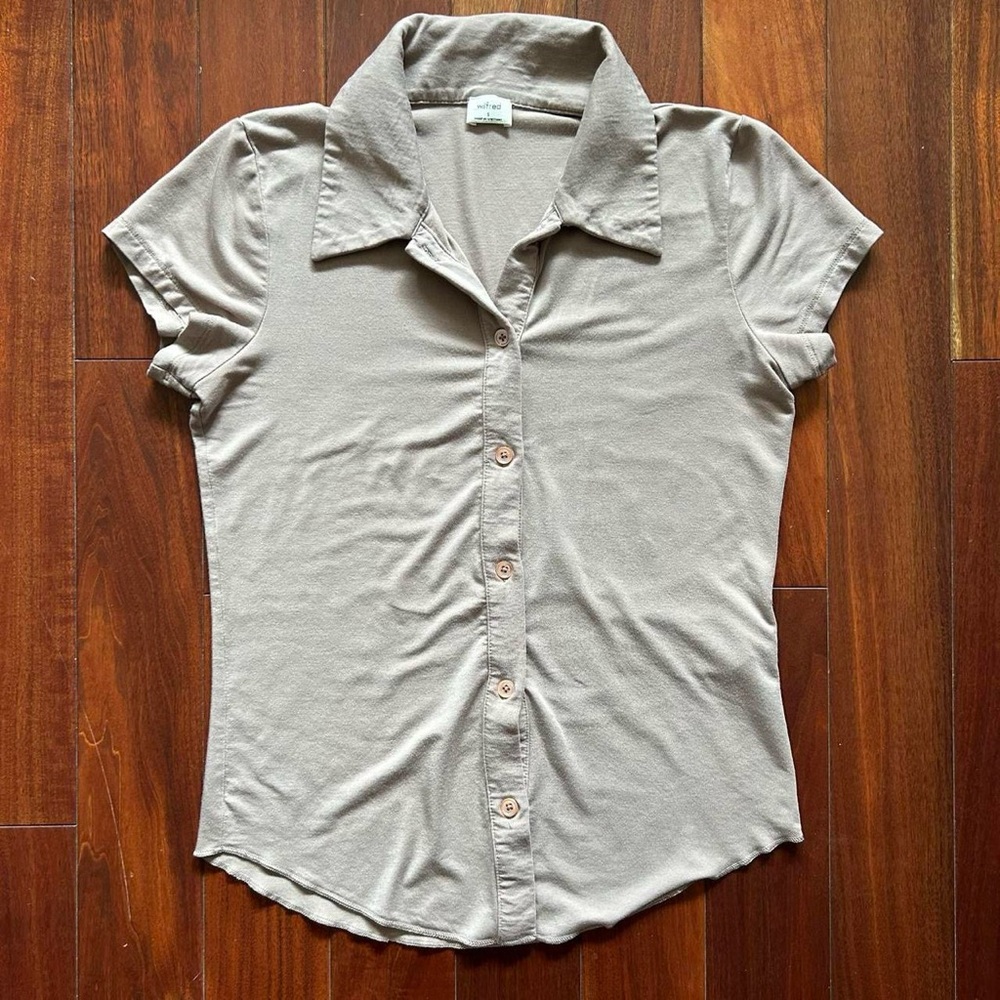 ARITZIA Taupe Collared Button-Up Top